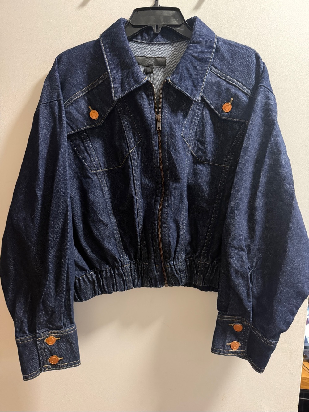 Zara Dark Blue Denim Zip-Front Jacket